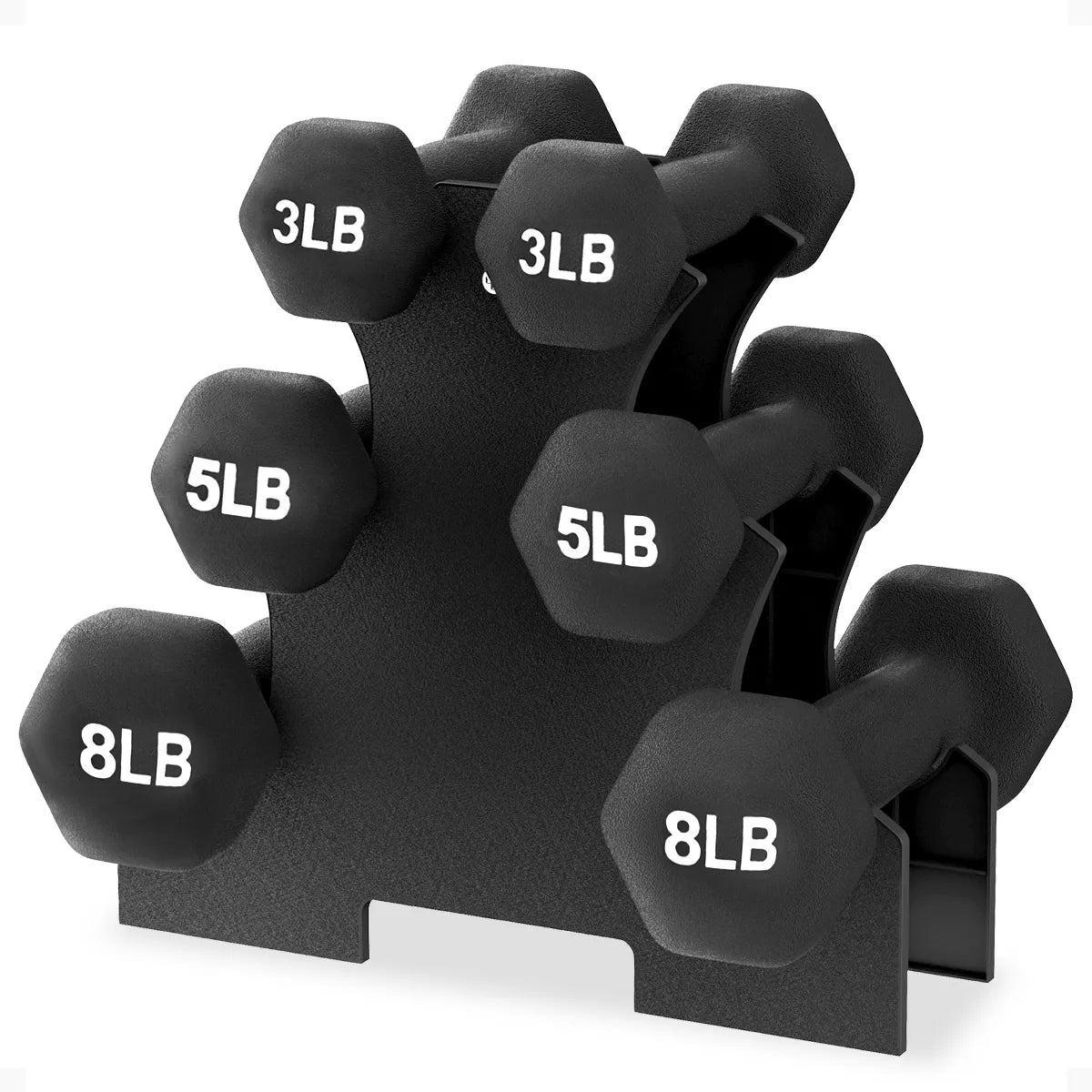 Balancefrom Fitness 110 Pound Neoprene Coated Cast Iron Dumbbell X Elite Exercise Workout Set with Stand, 10 Pairs of 1 to 10 Pound Weights, Black