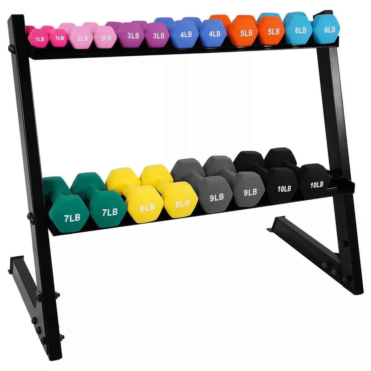 Balancefrom Fitness 110 Pound Neoprene Coated Cast Iron Dumbbell X Elite Exercise Workout Set with Stand, 10 Pairs of 1 to 10 Pound Weights, Black
