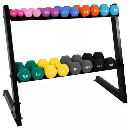Balancefrom Fitness 110 Pound Neoprene Coated Cast Iron Dumbbell X Elite Exercise Workout Set with Stand, 10 Pairs of 1 to 10 Pound Weights, Black