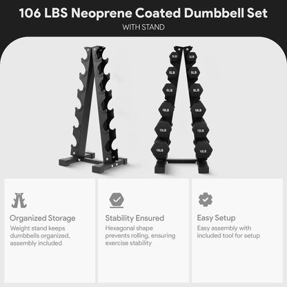 Balancefrom Fitness 110 Pound Neoprene Coated Cast Iron Dumbbell X Elite Exercise Workout Set with Stand, 10 Pairs of 1 to 10 Pound Weights, Black